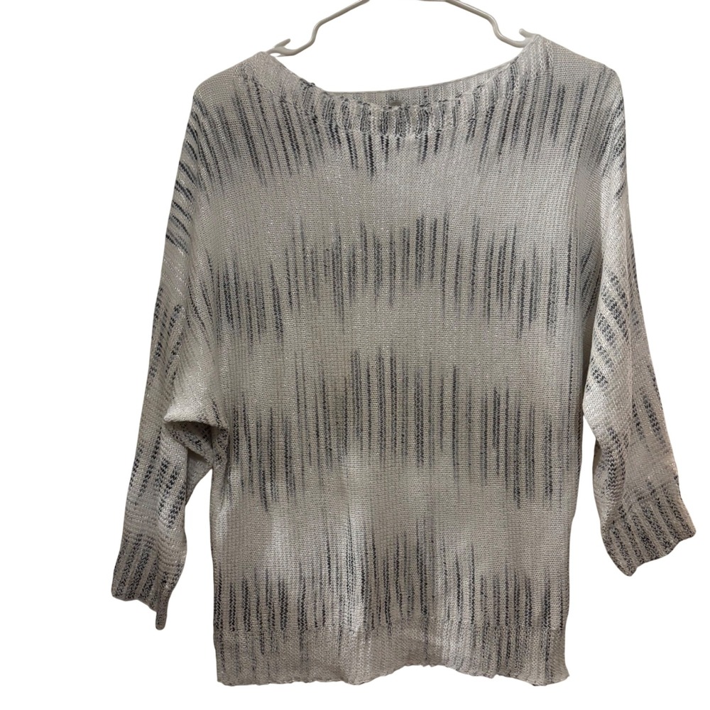 Sioni Women's Sweater Medium White Gray Abstract Pattern Knit